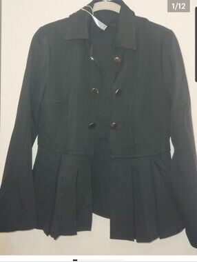Zolucky Brand Black Peplum Blazer Open Front Decorative Buttons- Non-Functional